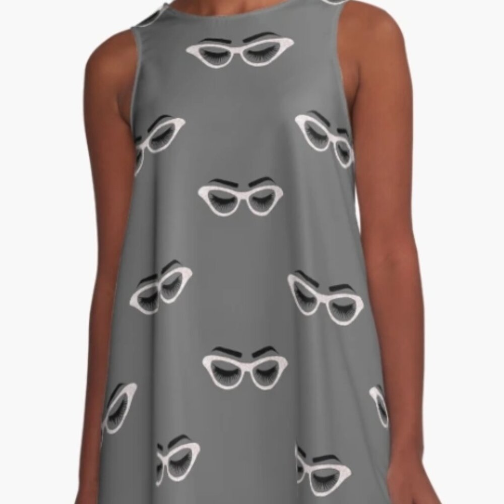 Redbubble Gray A-Line Dress with Eyeglasses Print